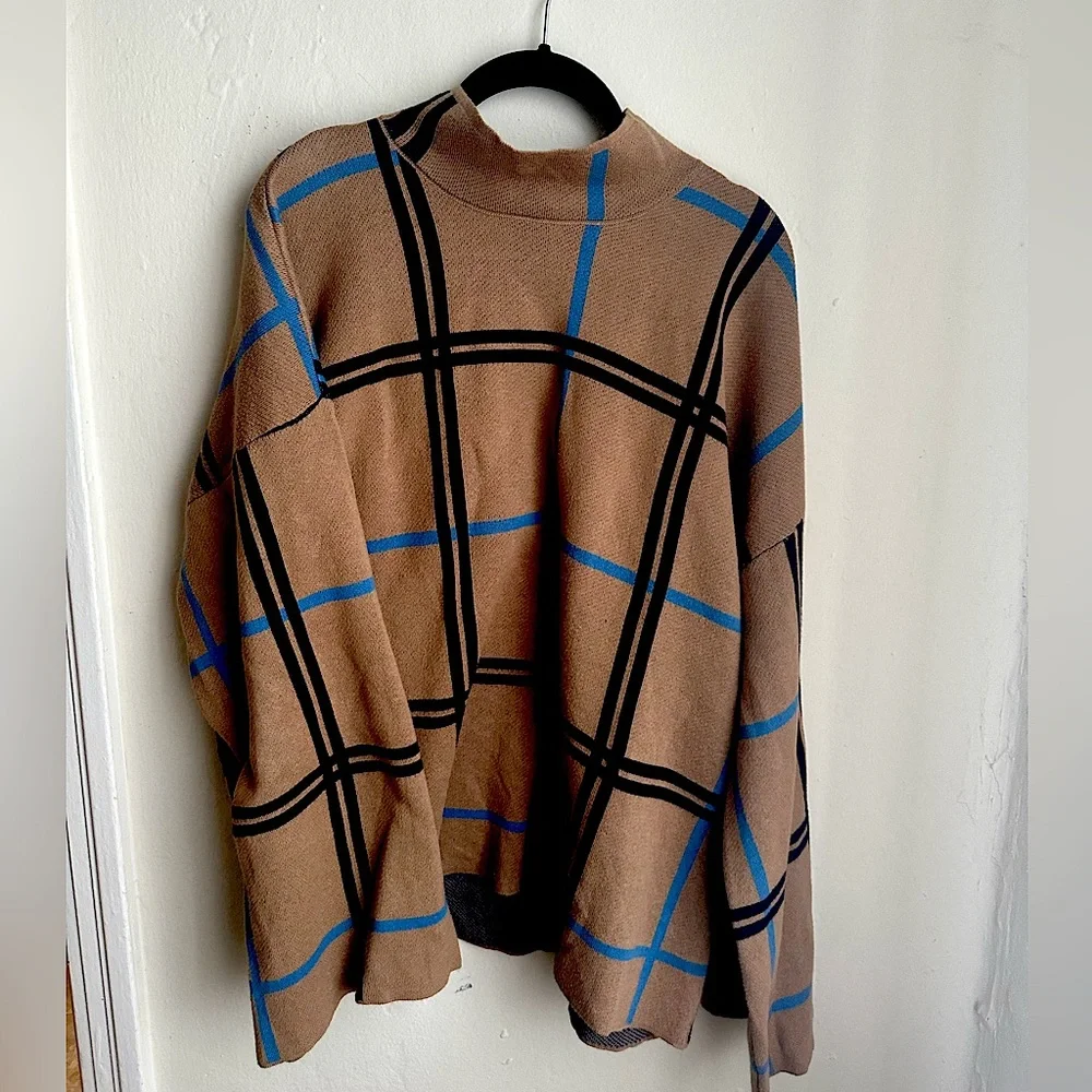 Eloquii Mock Neck Windowpane Plaid Sweater Size 18/20 - Picture 1 of 4